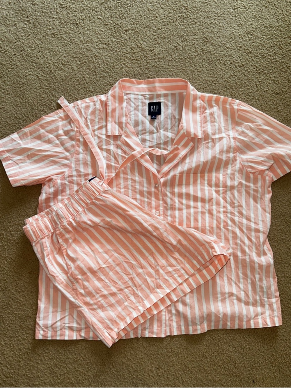 GAP Coral and White Striped Short Pajama Set